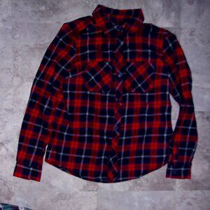 44 north size small womens plaid flannel shirt red blue button up